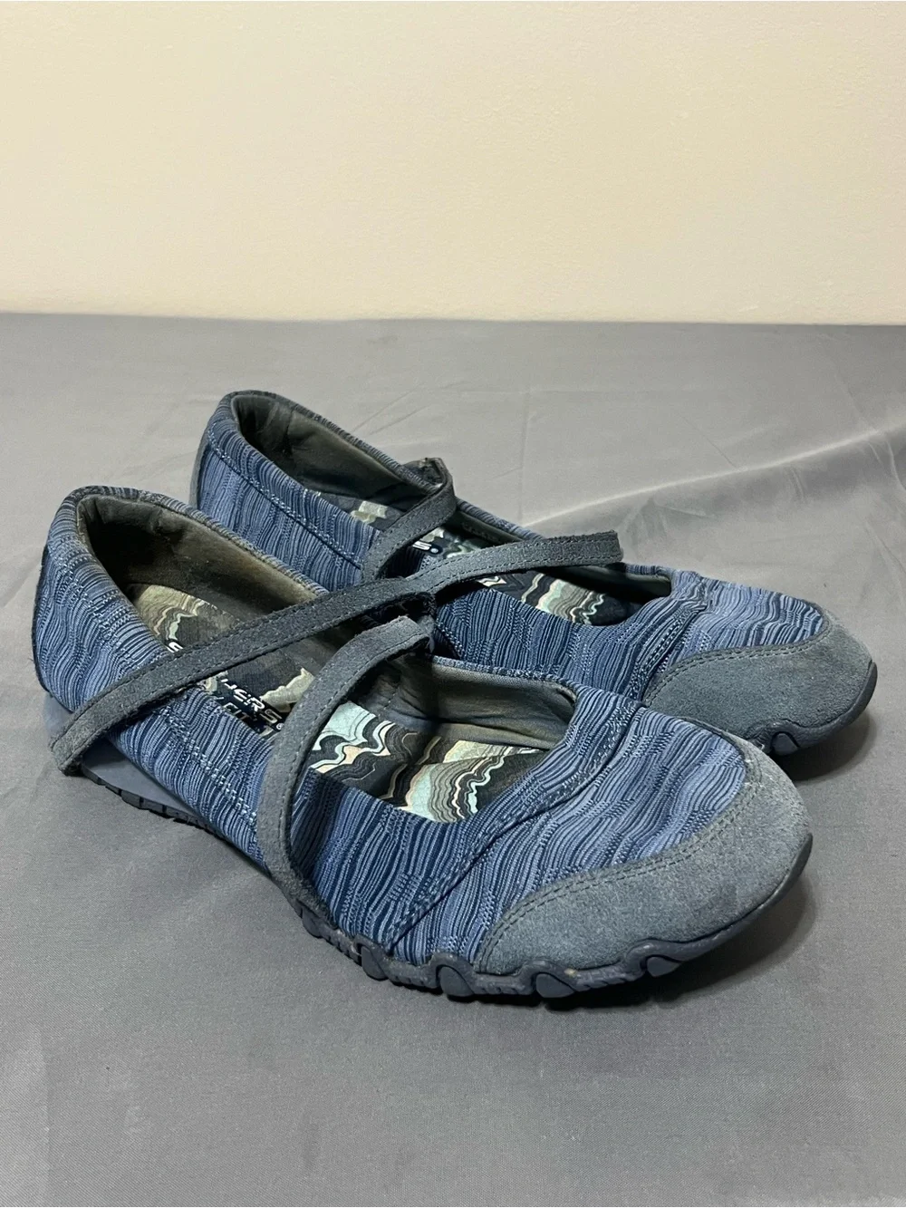 Skechers Bikers Ripples Mary Jane Shoes Women's Relaxed Fit Blue 49343 Size 9 M